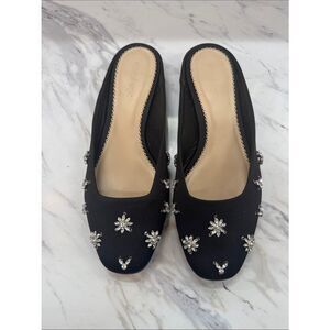 cinq a sept Black Embellished Slip-On Mules with Crystal Flowers